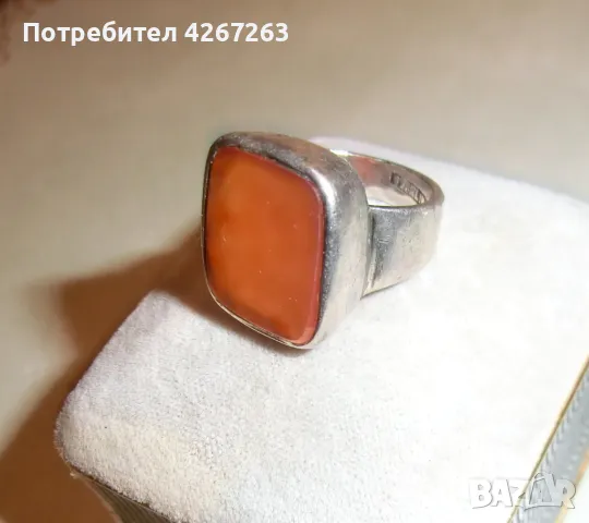 Старинен сребърен пръстен с естествен камък, снимка 3 - Пръстени - 48521756