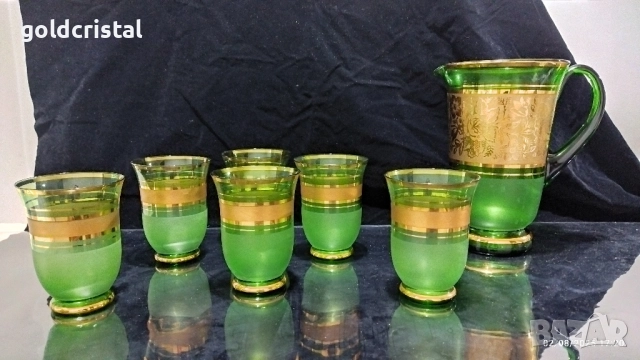 стари стъклени чаши и кана Чехословакия 