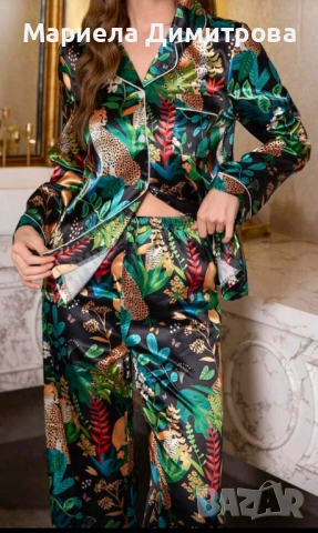 ДАМСКА ПИЖАМА ОТ САТЕН С ЕКЗОТИЧЕН ПРИНТ, снимка 5 - Пижами - 53261354