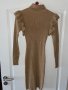 Нова елегантна миди midi спортно елегантна ежедневна ластична бежова рокля рипс тип поло яка , снимка 11