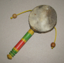 Китайско/тибетско ръчно барабанче с дръжка и 2 топчета, естествена кожа, отлично, снимка 2