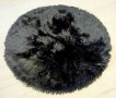 Черно кръгло кожено пухкаво рошаво килимче, снимка 2