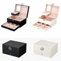 Луксозна кожена кутия за бижута и козметика с 2 нива , снимка 2 - Бижутерийни комплекти - 34683118