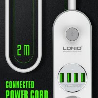 Хай-тек Разклонител със защита LDNIO 4 гнезда, 4 x USB, Бял , снимка 2 - Разклонители и удължители - 33819466