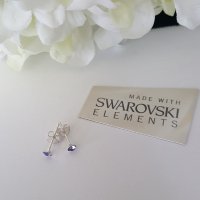 Сребърни обеци на винт с кристали Swarovski Crystal 3 мм - различни цветове, снимка 2 - Обеци - 34376322