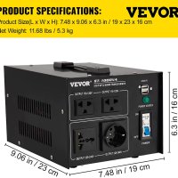  Преобразувател на напрежение VEVOR ST-1000VA 800W трансформатор на напрежение, снимка 8 - Стругове - 40471086