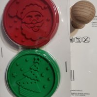 2 бр Коледен печат коледни печати силиконови приставки и дървена дръжка за бисквитки тесто фондан, снимка 1 - Форми - 34432061
