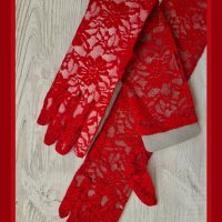Червени дълги дантелени ръкавици, снимка 1 - Ръкавици - 35897497