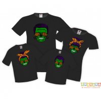 Семеен комплект тениски Хелоуин Frankenstein Skull Family, снимка 2 - Тениски - 34276242