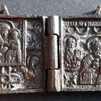 Нагръдна бронзова икона на св. Николай чудотворец от 19-ти век., снимка 1 - Антикварни и старинни предмети - 34087116