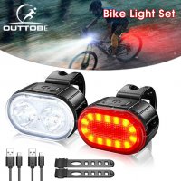 Комплект акумулаторни, водоустойчиви светлини за велосипед USB 078, снимка 1 - Аксесоари за велосипеди - 39621501