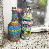 Ръчно плетени шишета за декорация , снимка 5 - Декорация за дома - 38978105