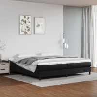 Боксспринг легло с матрак, черно, 200x200 см, изкуствена кожа, снимка 2 - Спални и легла - 44679679