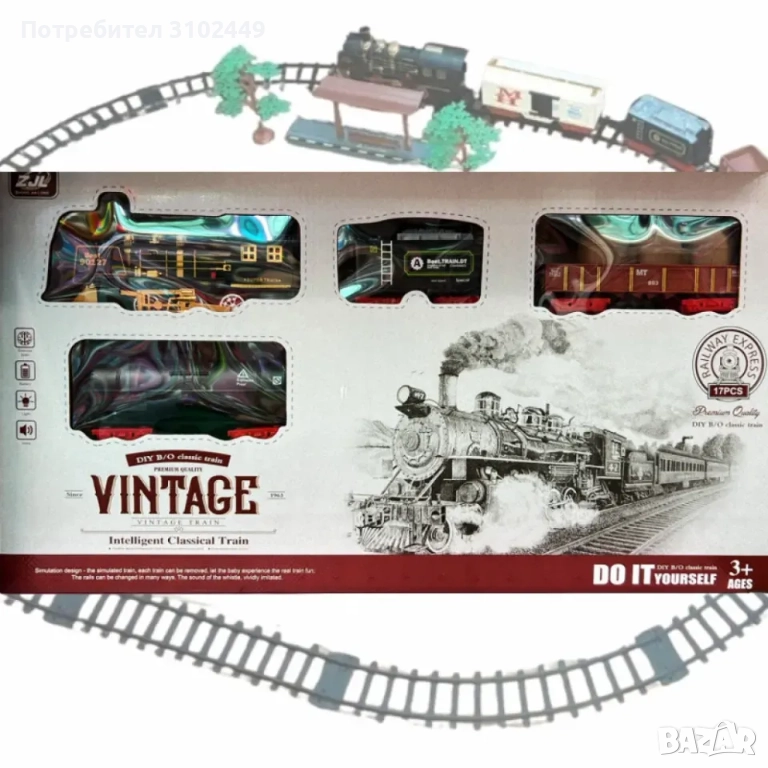 Детско влакче Vintage train, Класически дизайн, 17 части, Захранване с батерии, снимка 1