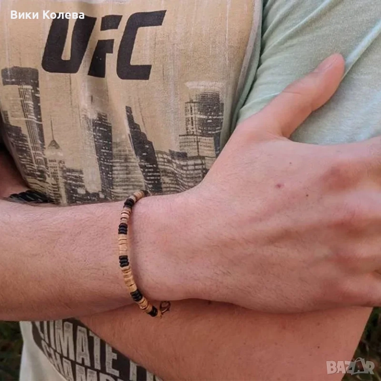 Гривна от кокосова черупка и хематит, снимка 1