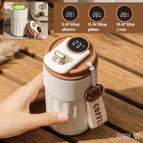 Преносима термо чаша с интелигентен LED дисплей за температура, снимка 1