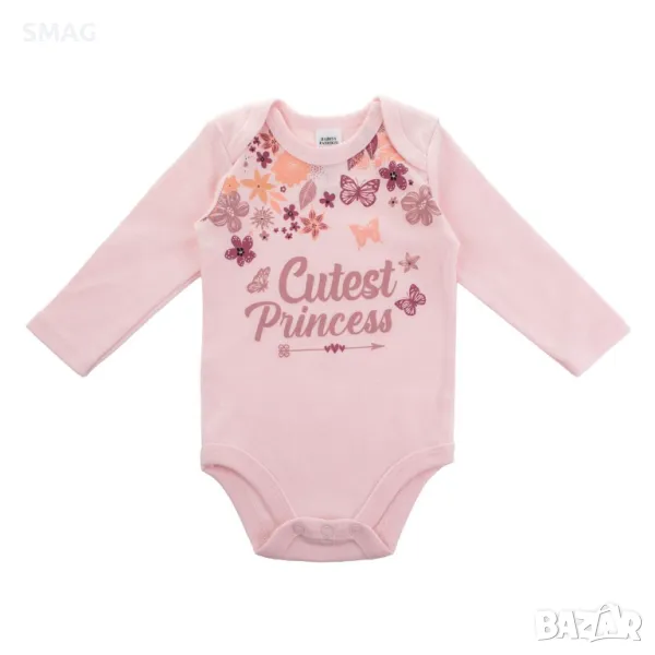 Бебешко памучно боди Розови пеперуди на цветя Най-сладката принцеса S_1245563, снимка 1