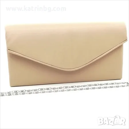 Бална чанта клъч тип плик кожена, бежова, снимка 1