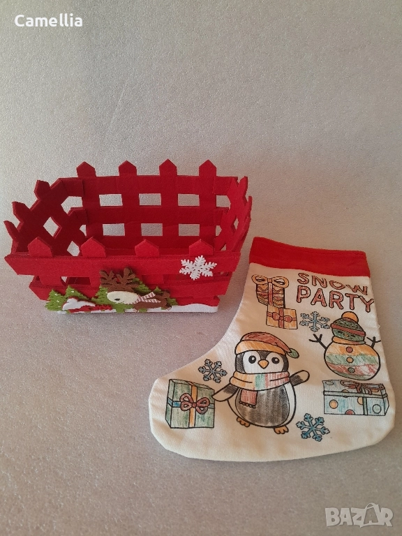 Коледен чорап и кошничка, снимка 1