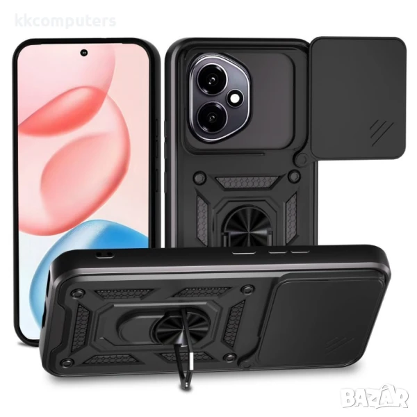 Honor 400 Удароустойчив PC + TPU Калъф с Поставка и Плъзгащ Капак за Камера и Протектор, снимка 1