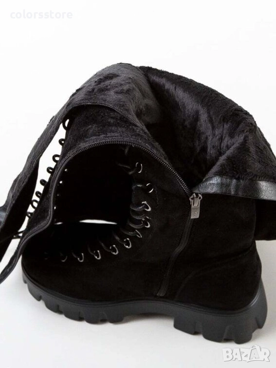 Равни ботуши - черен велур - MX362 , снимка 1