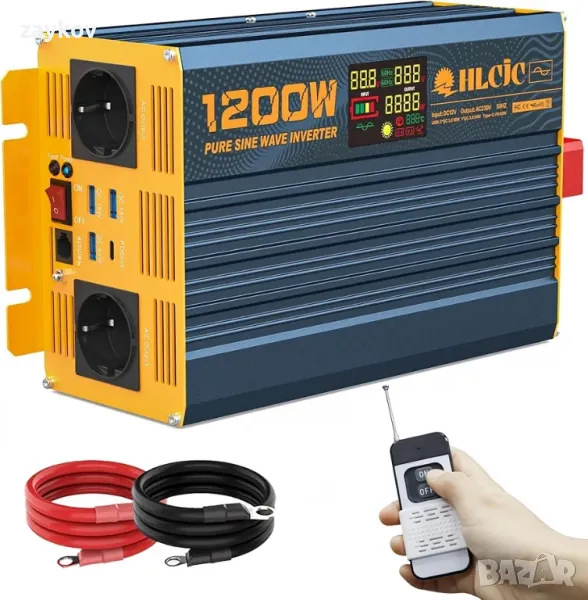 1200 W инвертор Чиста синусоида DC 12 V до 230 V AC захранващ преобразувател, снимка 1