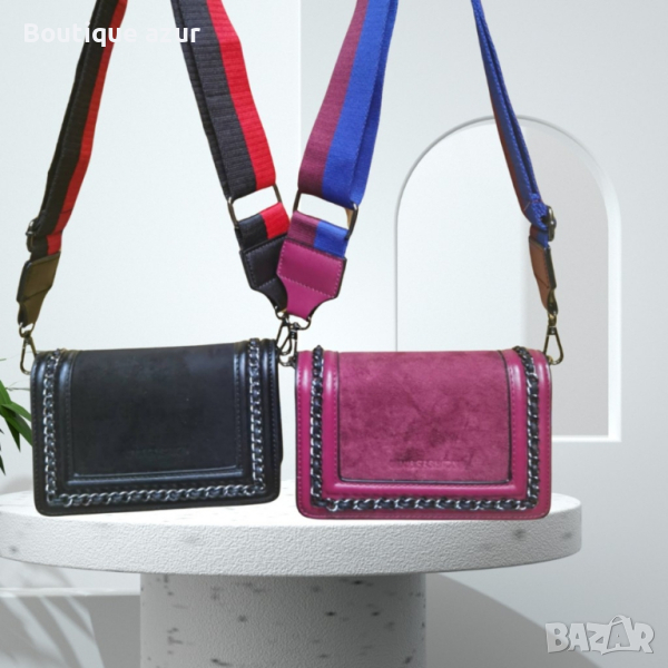Модерна чанта със спортна дръжка за рамо в наситени пастелни цветове и велурена материя, снимка 1