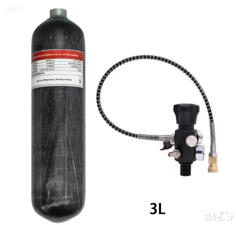 Бутилки TUXING 3L алуминий + карбон, 300 bar, с вентил, снимка 1