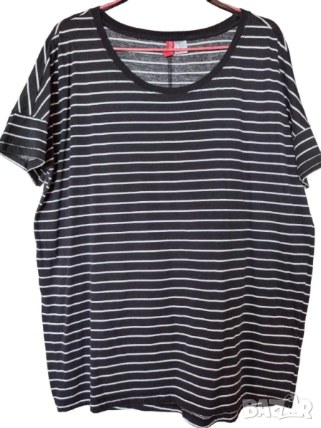 Дамска раирана тениска H&M, Овърсайз, 80% памук, Черна, XS, снимка 1