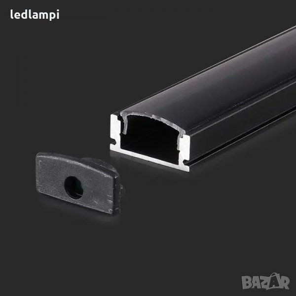 Алуминиев Профил Черен За LED Лента 2000х17,4x7mm MILKY, снимка 1