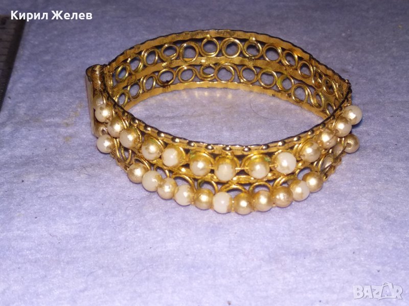 СТАРА ПОЗЛАТЕНА ФИЛИГРАННО АЖУРНО РЪЧНО ИЗРАБОТЕНА ПЕРЛЕН ТИП СТОМАНЕНА РЕТРО ГРИВНА 26616, снимка 1