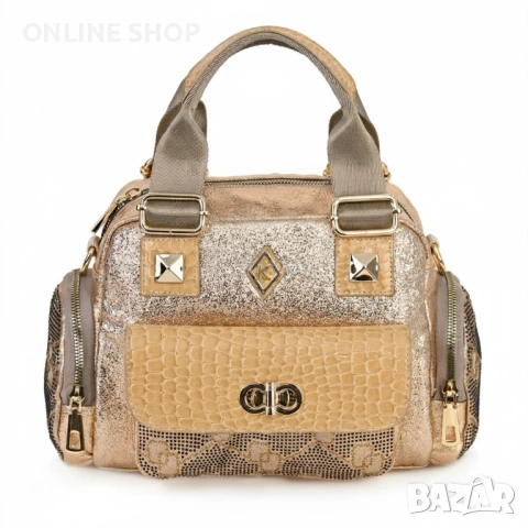 Дамска чанта от висококачествена еко кожа във златист цвят НОВА, снимка 4 - Чанти - 53587464