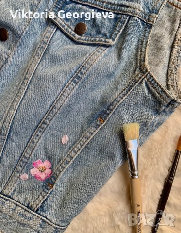 Рисувано дънково елече, снимка 7 - Елеци - 40145041