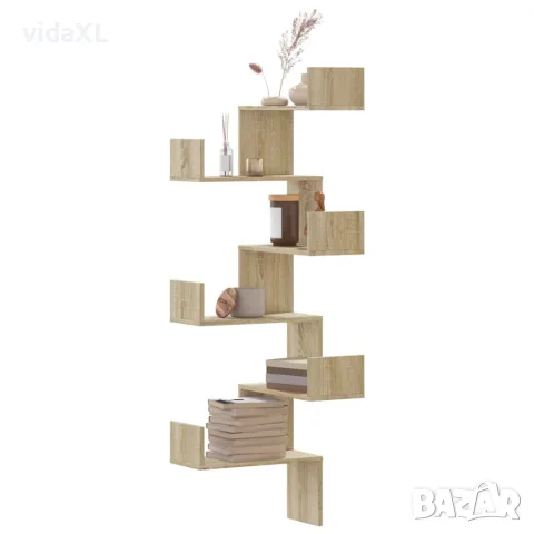 vidaXL Стенен ъглов рафт, дъб сонома, 45x45x147 см, инженерно дърво, снимка 2 - Етажерки - 56148293