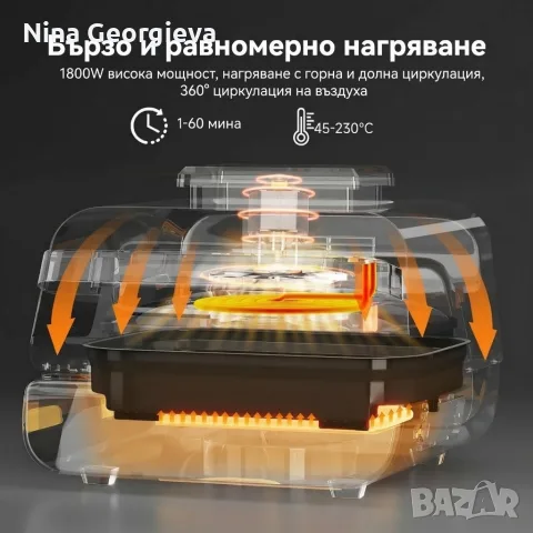 Мултифункционален грил-фритюрник HOMELUX 6в1 с горещ въздух, 1700W, Дигитален сензор, 12 програми, снимка 3 - Уреди за готвене на пара - 56059010