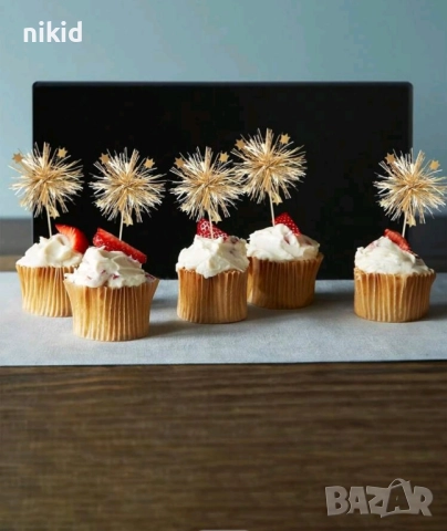 10 бр фойерверки заря помпони златисти рошави декорации декор за мъфини кексчета торта парти , снимка 2 - Други - 51465986