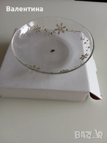 Стъклена коледна чиния със звездички, снимка 4 - Декорация за дома - 51430491