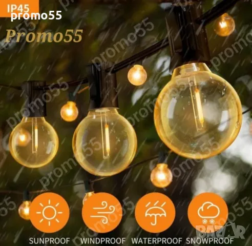 Светлинна Верига 10Бр. Външни Нечупливи Лед Крушки за Декорация 5м, снимка 4 - Външни лампи - 50235219