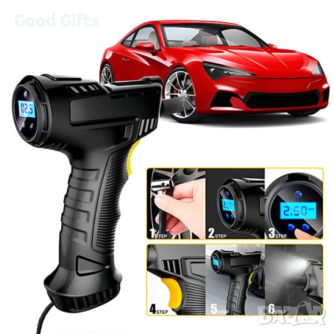 Цифров въздушен компресор за автомобил – LED дисплей, 12V, с LED светлина и дюзи, снимка 5 - Аксесоари и консумативи - 51251144