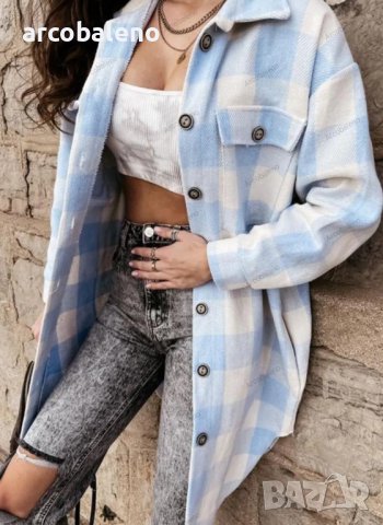 Дамско дълго карирано яке (риза), 4цвята, снимка 13 - Якета - 41809936