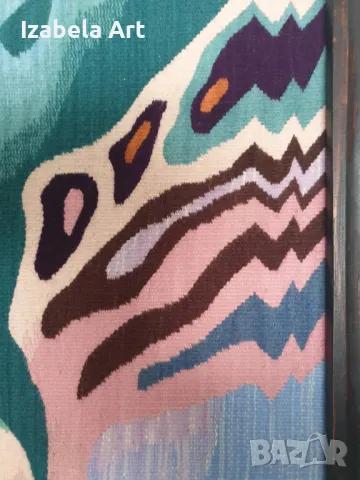 Голям авторски български гоблен (ръчно тъкан на вертикален стан) 67х90, снимка 3 - Гоблени - 49302040