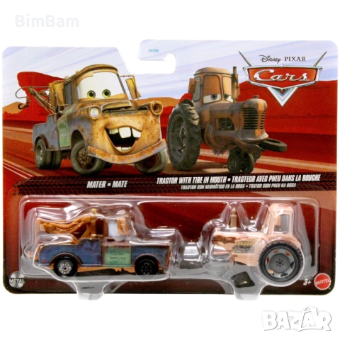 Оригинален комплект колички Cars Mater & Tractor with Tire in Mouth