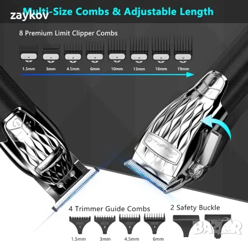 Професионална мъжка машинка за подстригване, комплект за подстригване на брада, снимка 7 - Друга електроника - 50104896