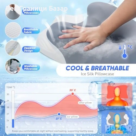 Нова Охлаждаща дишаща възглавница мемори пяна опора за врат спане сън, снимка 6 - Възглавници - 53646383