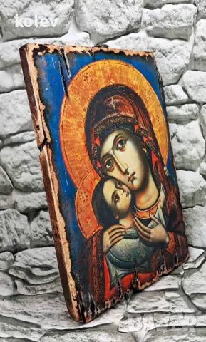  икона на Богородица с Младенеца от Рилски манастир 25/18 см, репродукция, уникат, снимка 3 - Икони - 46766444