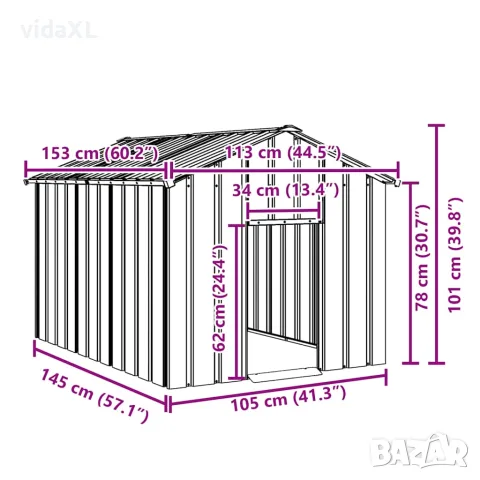 vidaXL Къща за кучета с покрив 113x153x101 cm Поцинкована стомана, снимка 6 - За кучета - 56147580