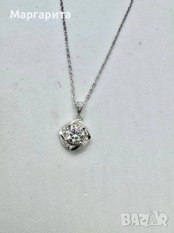 Сребърно колие с мойсанит (диамант) 1 карат, снимка 3 - Колиета, медальони, синджири - 53183595