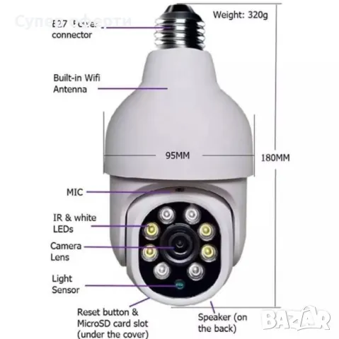 Куполна Wi-Fi камера под формата на крушка с широкообхватен ъгъл на видимост, снимка 4 - Камери - 49039411