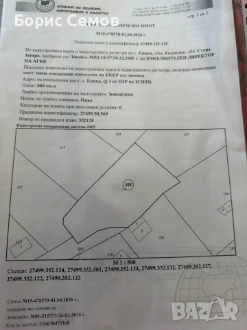 парцел 860 кв.м.Старите лозя Казанлък. Имотът има ид