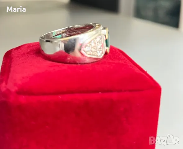 Дамски пръстен бяло злато и естествен изумруд, снимка 6 - Пръстени - 50346861